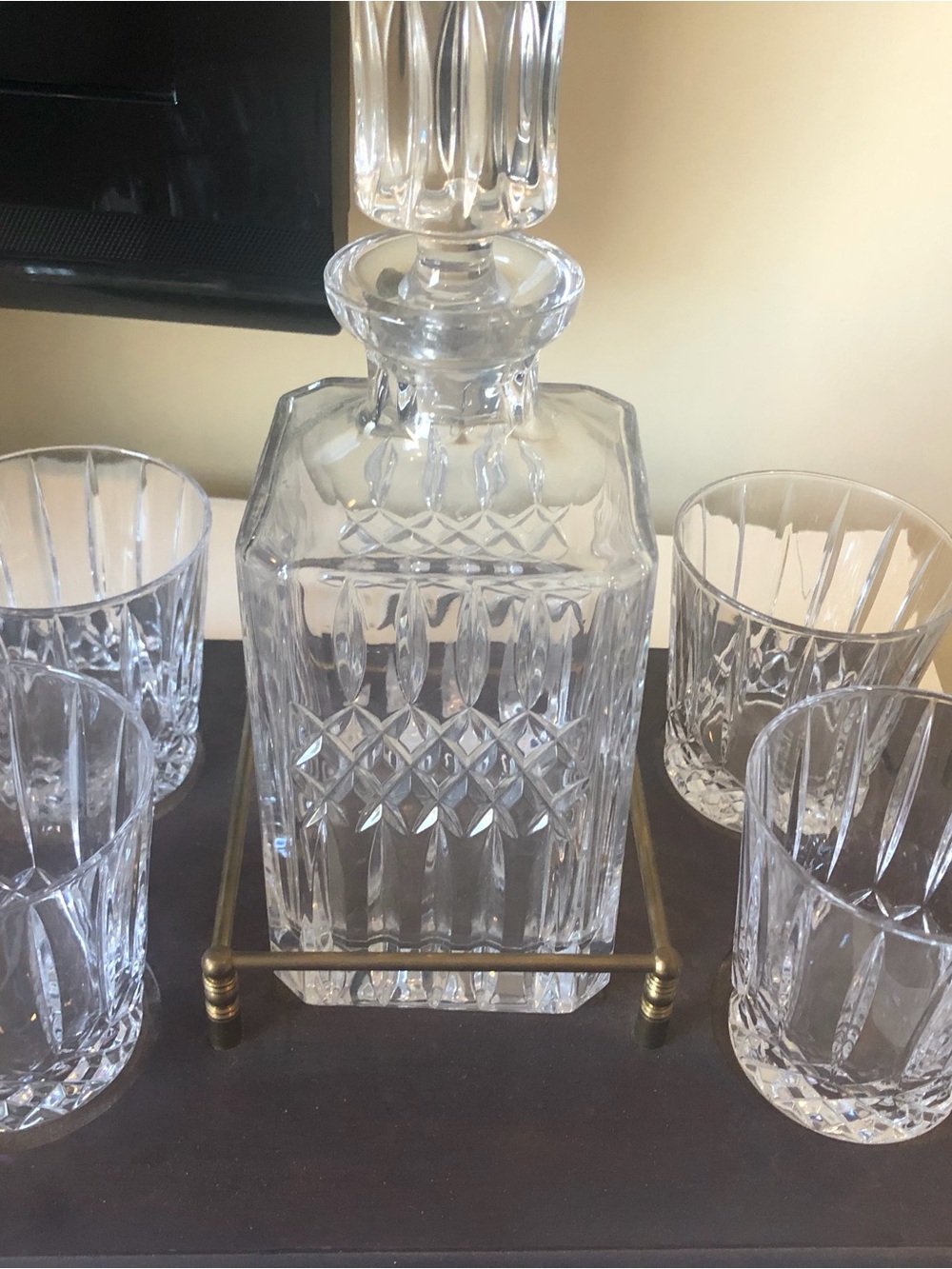 Waterford Clear Crystal Cut Glass Decanter with 4 Matching Tumblers